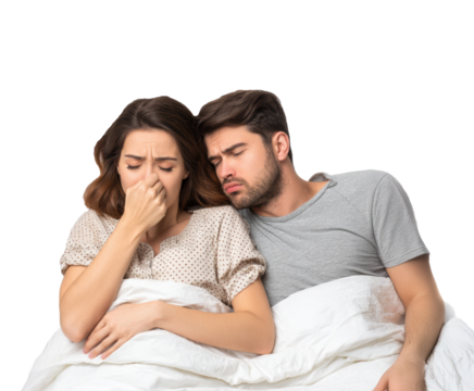 Emotional support between couple during challenging moments at home on a transparent background, cut out