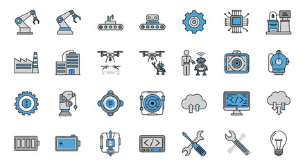Modern industrial technology icons capture innovation, automation, and smart factory concepts