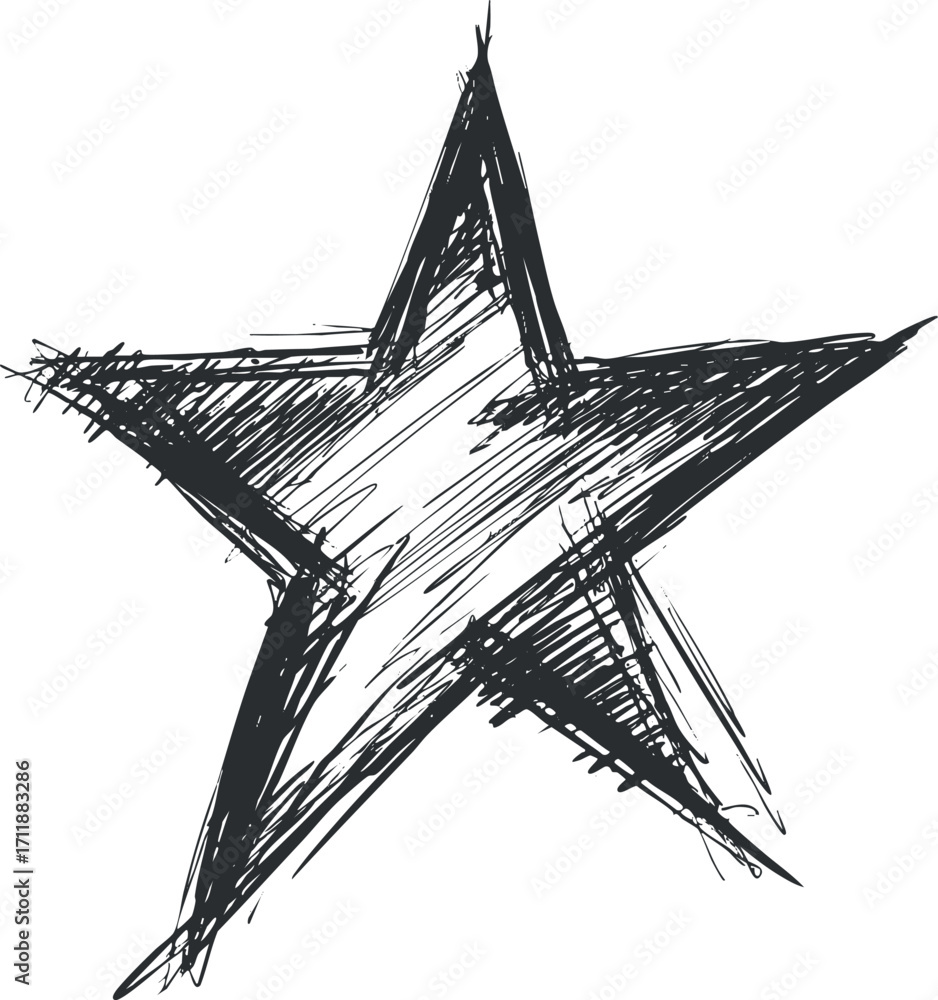 Poster a hand-drawn sketch of a star symbol in a minimalist style with an abstract design.
