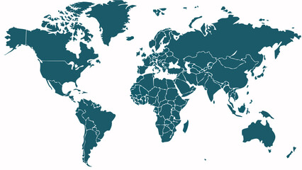 World map illustration teal colored continents global geography international travel country borders political map world atlas flat design simple map vector illustration infographic ele.