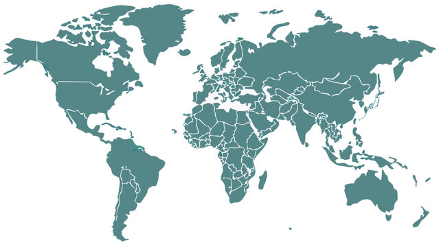 World map political map continents countries geography global international travel world map illustration vector map flat map teal map simple map infographic atlas map design eart.
