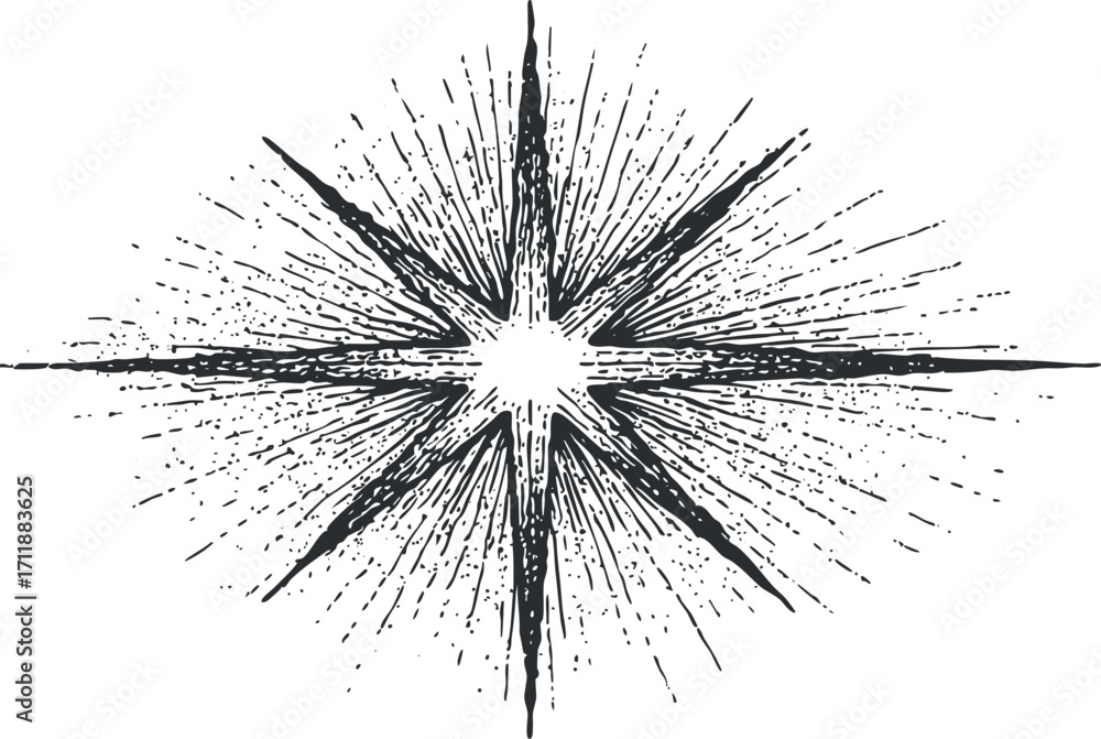 Poster a striking starburst graphic design featuring dynamic lines and abstract elements for artistic use.