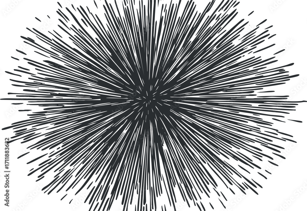 Poster an abstract radial burst design featuring dynamic lines radiating outward in a starburst pattern.