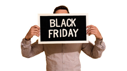 Exciting Black Friday shopping announcement for festive sales on a transparent background, cut out