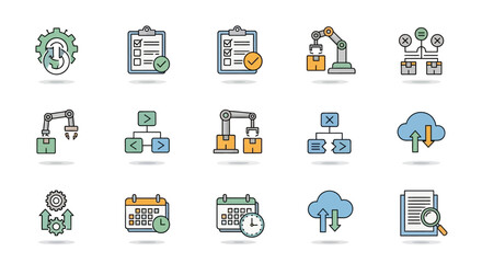 Modern icons for workflow automation, project management, and cloud computing solutions