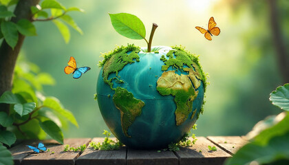 An apple shaped like planet Earth.