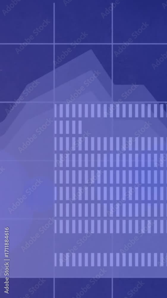 Poster animation of data processing and shapes over blue background