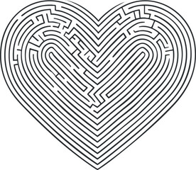 Obraz premium An intricate heart-shaped maze design featuring detailed lines and pathways for artistic and decorative use.