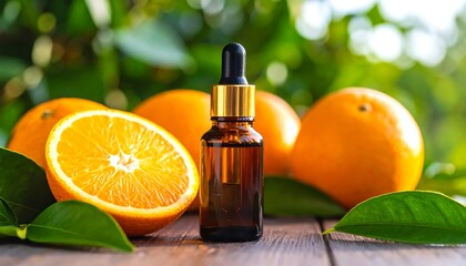 Orange essential oil in a bottle