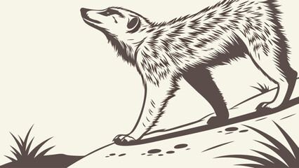 Fototapeta premium Vintage Illustration of a Small Mammal on a Hillside Monochrome Wildlife Art Nature Graphic.