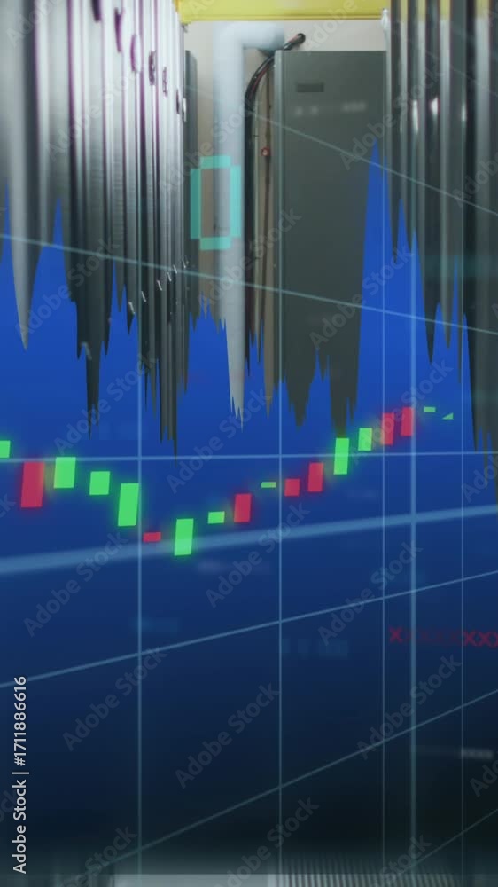 Poster animation of financial data processing over computer servers
