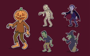 Collection of Monster Character Illustrations for Halloween celebration.
