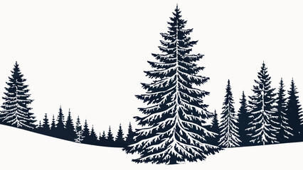 Obraz premium Winter Forest Silhouette Snowy Pine Trees Christmas Design Nature Illustration Holiday Card Graphic Evergreen Trees Coniferous Forest Vector Art Winter Landscape Snow Covered Trees Dark.