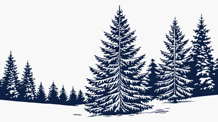 Obraz premium Winter Forest Snow Covered Pine Trees Christmas Illustration Holiday Design Nature Background Vector Art Snowy Landscape Evergreen Trees Coniferous Forest Winter Scene Dark Blue Silhoue.