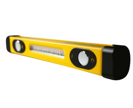 Yellow level isolated on transparent background is a tool used to determine if a surface is horizontal or vertical, ensuring accurate alignment in construction and home improvement