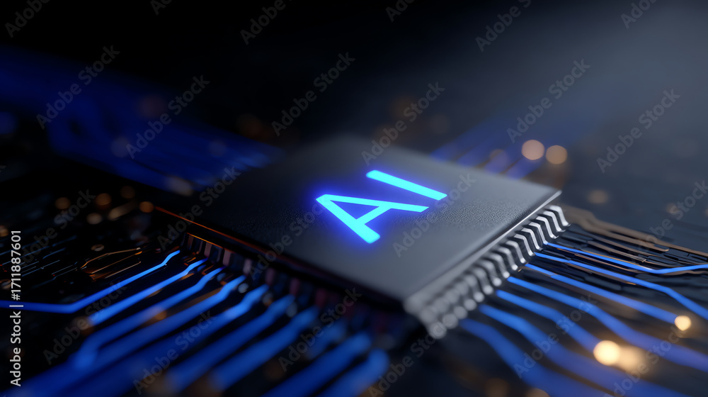 Poster close-up of a microchip labeled 