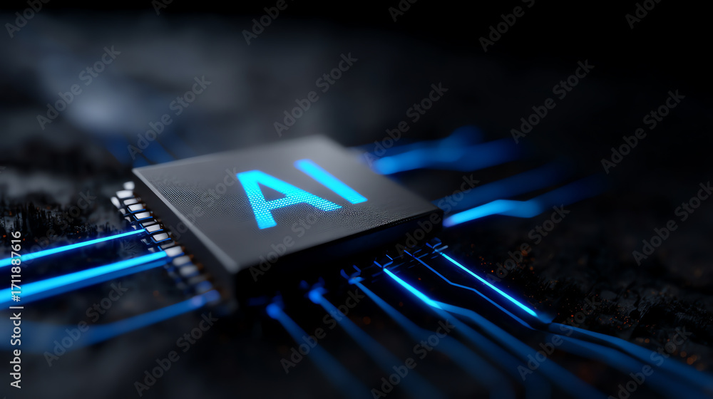 Poster a sleek black microchip labeled 