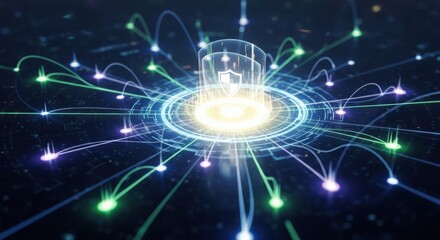 Abstract Digital Lock with Glowing Data Streams Security and Technology Concept