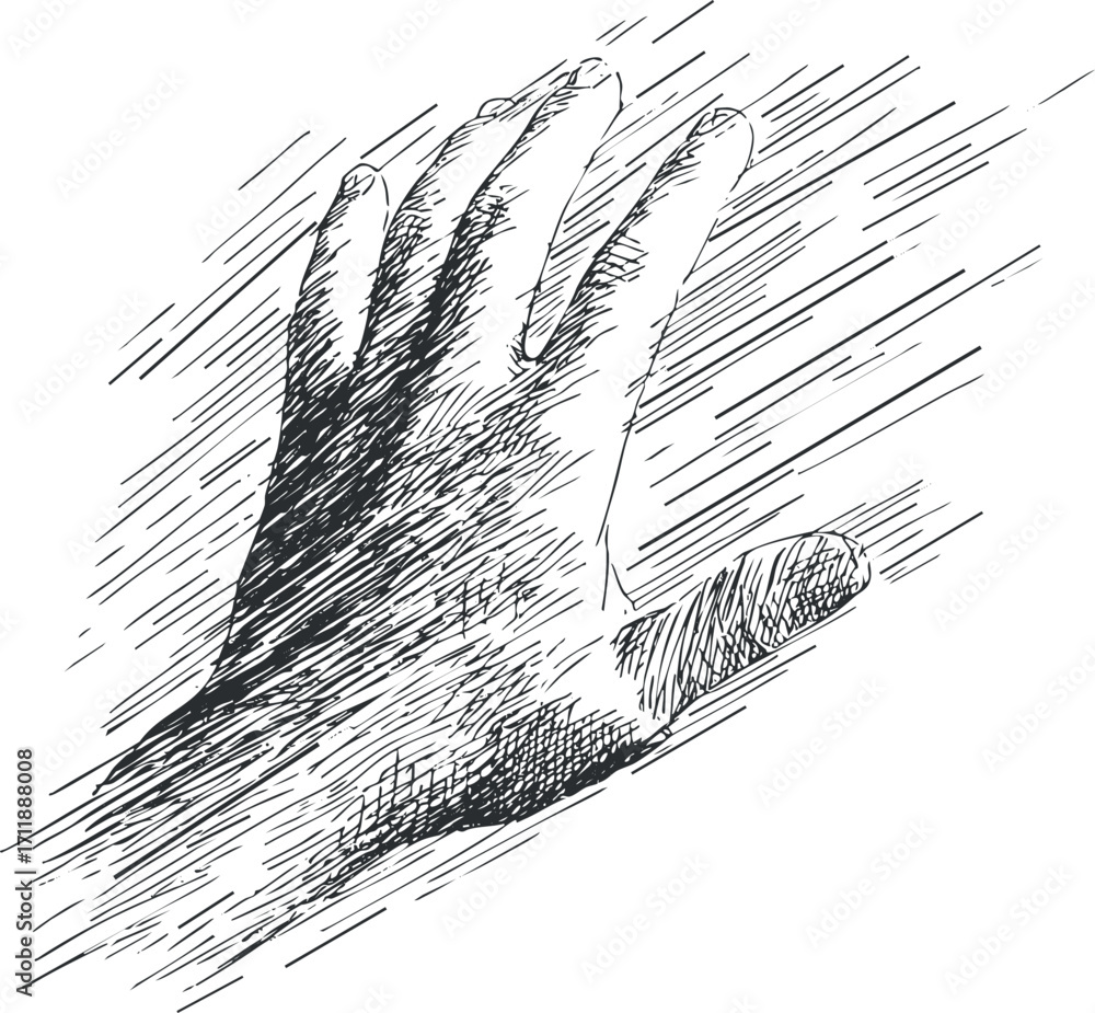 Poster a detailed sketch of a hand in dynamic motion, showcasing artistic expression and movement.
