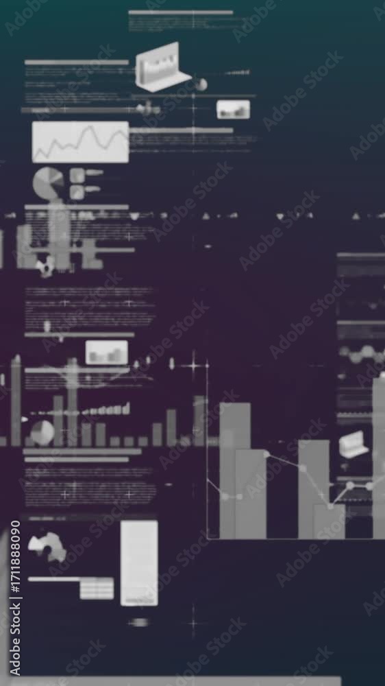 Aufkleber animation of statistical data processing against purple gradient background