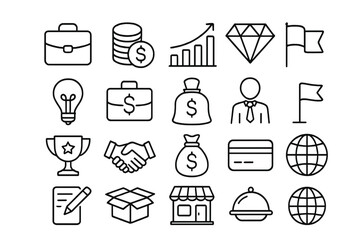 Business and finance thin line icon set. Collection of editable stroke vector symbols for web and apps. Includes money, growth, success, investment, and global concepts.