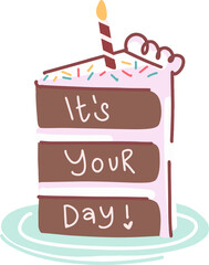 Birthday Cake Slice Illustration with Candle and Text