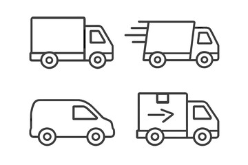 Delivery truck and van line icon set. Logistics, shipping, and transportation symbols. Fast express cargo service pictogram. Editable stroke vector illustration for web.