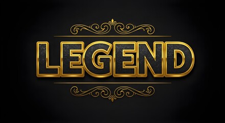 Premium luxury LEGEND 3D text effect with ornate golden frame on dark background