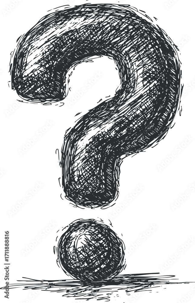Poster A hand-drawn question mark symbolizing inquiry and curiosity with a small circle below.