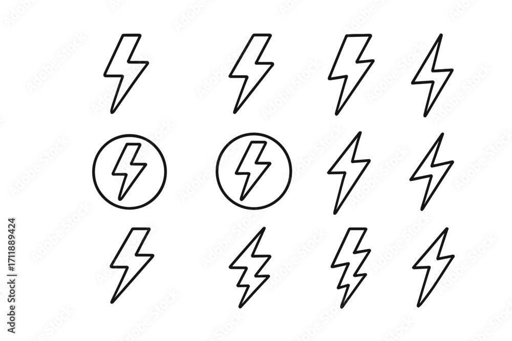 Poster lightning line icon bundle with editable stroke, minimalistic linear pictograms for design, cards, a