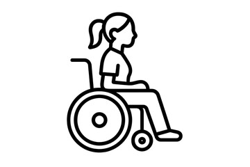 Woman in wheelchair icon. Disability symbol. Patient, injured person concept. Accessibility sign. Medical, health care, and rehabilitation. Paralyzed people. Inclusion vector.