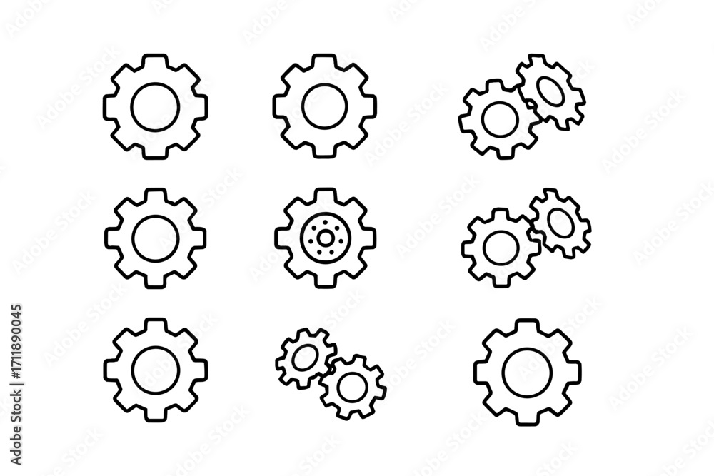 Poster gear line icon collection. cogwheel and settings symbols. editable stroke vector pictograms for web 
