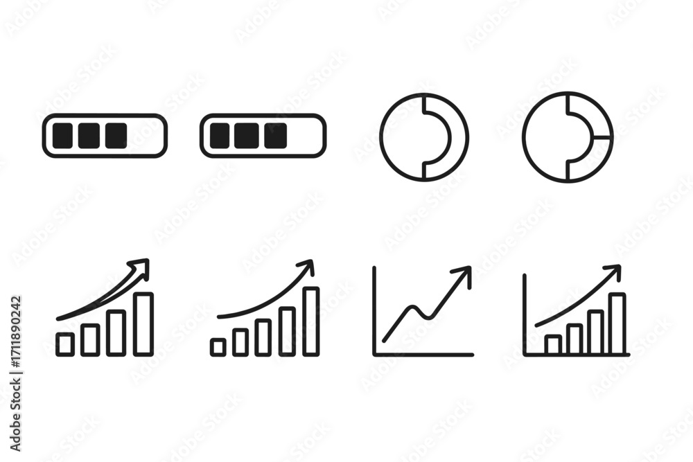 Fototapete progress bar and growth chart icon set. thin line vector icons for business reports, data analysis, 