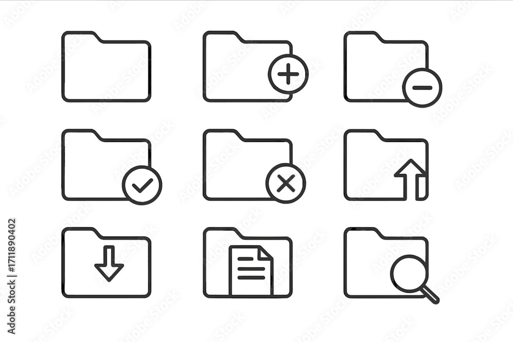 Aufkleber folder line icon set for data management. thin line vector icons for file storage, document organiza