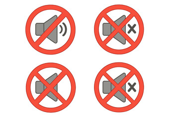 Obraz premium No sound icon set. Mute button collection for user interface. Silent mode and volume off signs. Vector illustration of sound prohibition symbols for web, apps, and print.