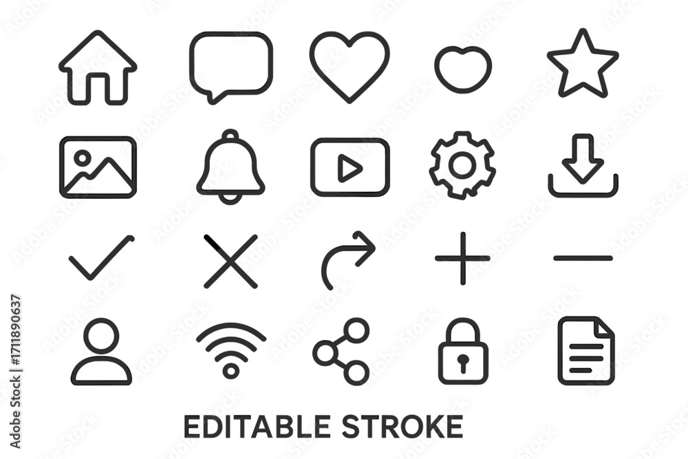Aufkleber web interface line icon set for app and website. simple ui kit with editable stroke. vector symbols: