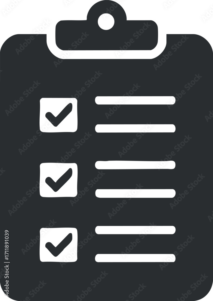 Poster a simple black clipboard with a checklist and checkmarks representing task completion and organizati