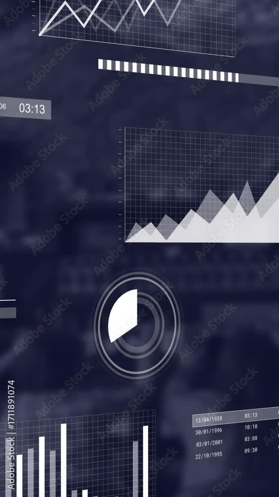 Aufkleber animation of multiple graphs moving over coffee shop