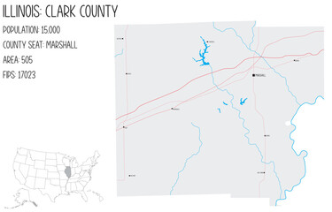 Large and detailed map of Clark County in Illinois, USA.
