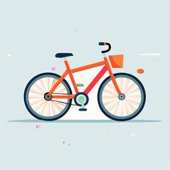 Obraz premium Vibrant flat design illustration of a modern orange bicycle with a front basket, symbolizing eco-friendly urban transportation and a healthy, active lifestyle