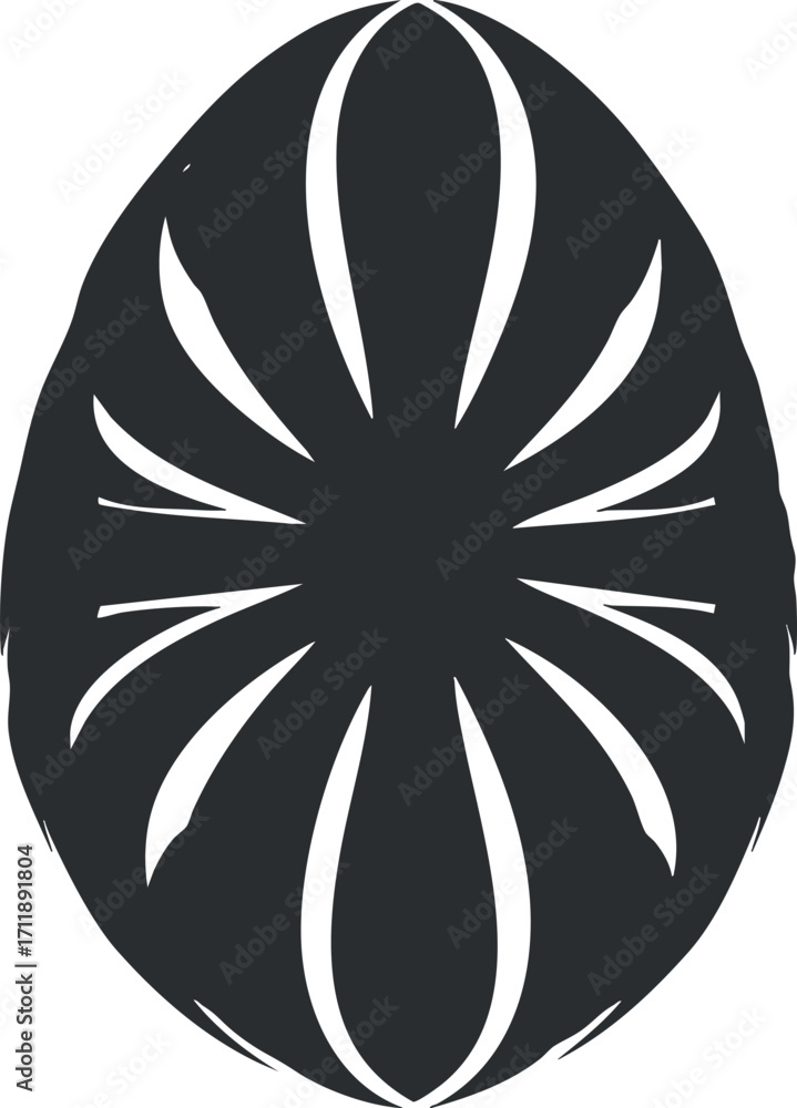 Poster stylized black and white egg design featuring unique patterns and curves for artistic representation