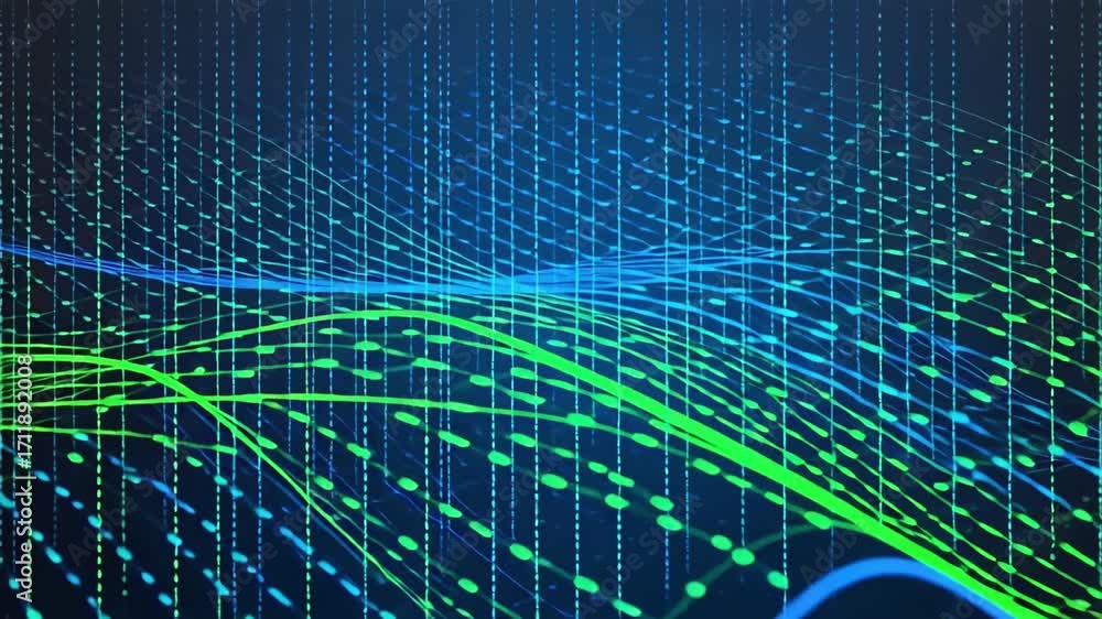 Poster abstract network data stream background animation with glowing lines and grid background