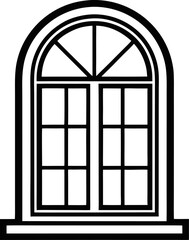 Window, vector line art icon, black and white, white background