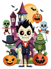 Spooky halloween vector illustration pack featuring monsters pumpkins castle and moon