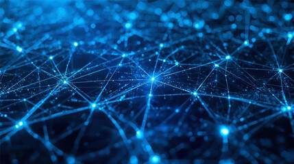 Network of blue lines connecting glowing points for tech, data, network concepts. Ideal for presentations, technology websites, and data analysis.