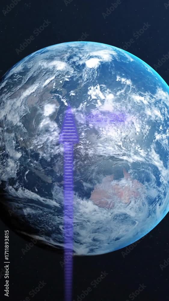 Poster animation of financial data processing with arrows over globe