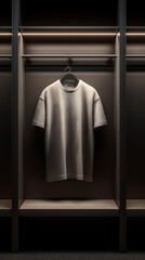 Minimalist sport locker with one t-shirt displayed in sleek UI frames against a dark background, with a premium, modern sports design inspired by the WNBA