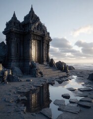 Obraz premium Ancient stone gate, ocean shore