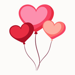 Three heart shaped balloons in shades of red and pink floating together