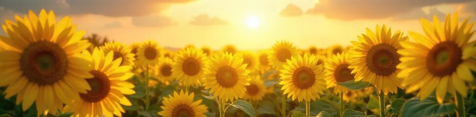 Obraz premium Vibrant sunflowers basking in sunlight, symbolizing the boundless connection and growth of a strong internet network Perfect for technology, nature, and growth-related projects , nature, data